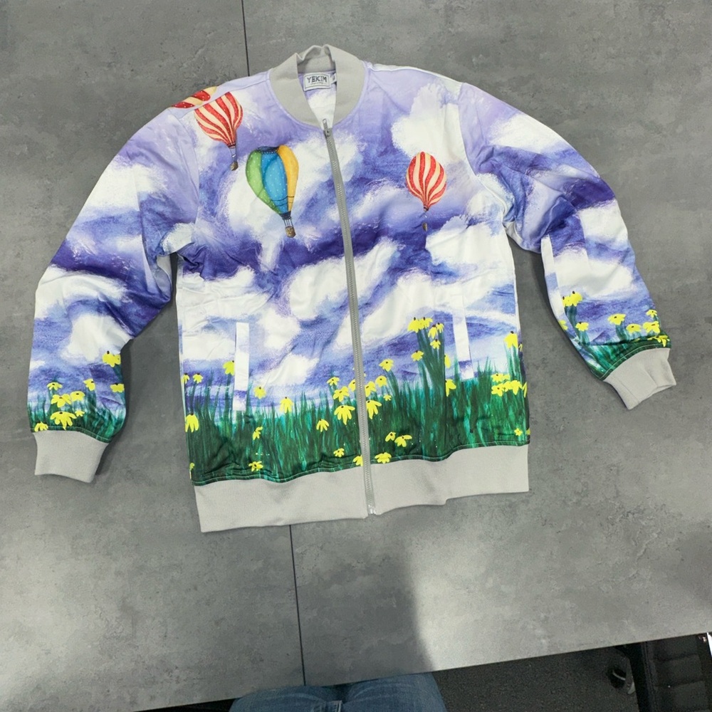 Scenic Hot Air Balloon Bomber Jacket in Lavender & Green